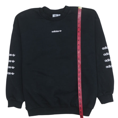 Adidas Women Black Crew Neck Pullover Sweatshirt UK 10 Logo Print
