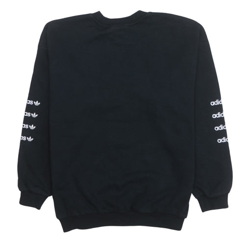 Adidas Women Black Crew Neck Pullover Sweatshirt UK 10 Logo Print