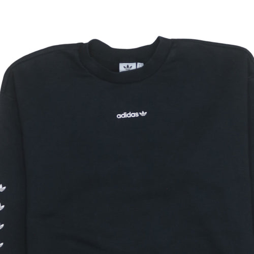 Adidas Women Black Crew Neck Pullover Sweatshirt UK 10 Logo Print