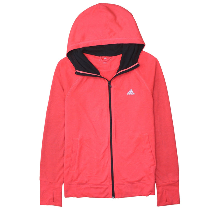 Adidas Womens Red Full Zip Hooded Sweatshirt UK 12-14 Climalite