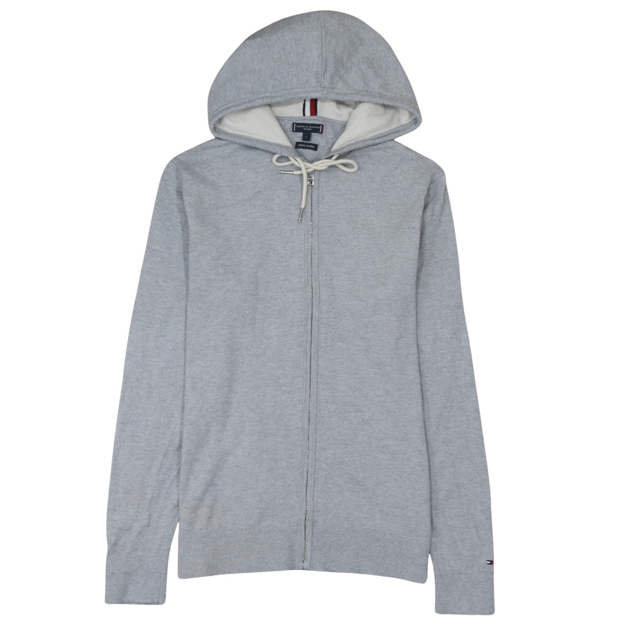 Tommy Hilfiger Men Grey Full Zip Luxury Cotton Hoodie Size L