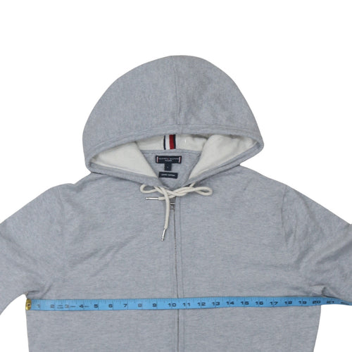 Tommy Hilfiger Men Grey Full Zip Luxury Cotton Hoodie Size L