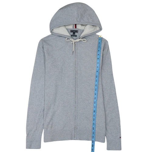 Tommy Hilfiger Men Grey Full Zip Luxury Cotton Hoodie Size L