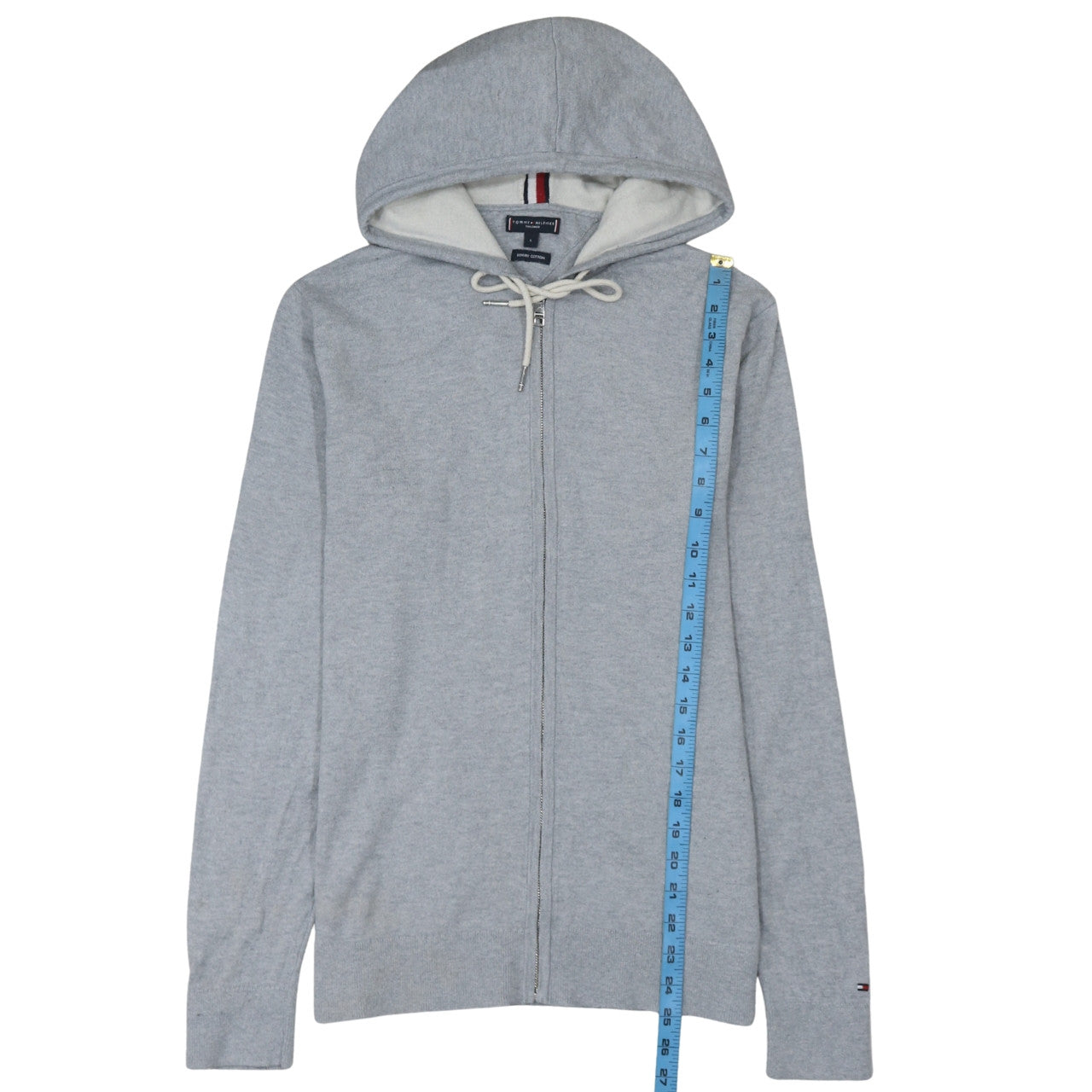 Tommy Hilfiger Men Grey Full Zip Luxury Cotton Hoodie Size L