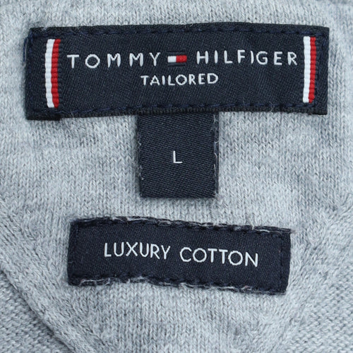 Tommy Hilfiger Men Grey Full Zip Luxury Cotton Hoodie Size L