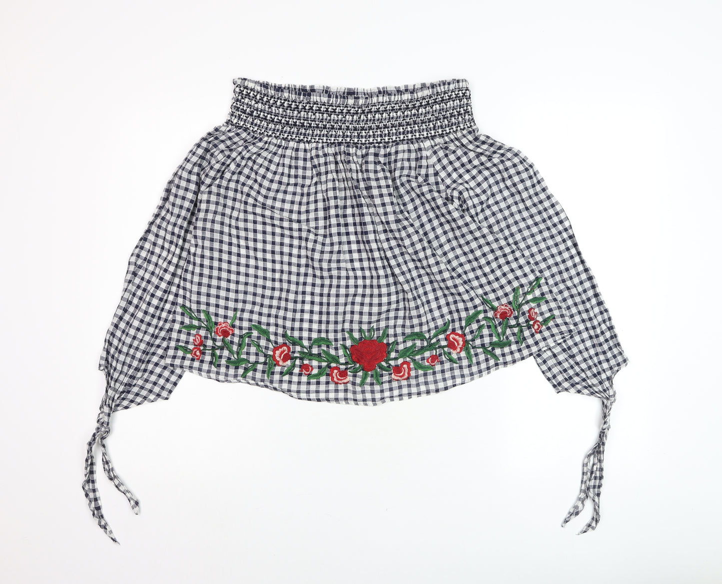 New Look Women Blue Check Embroidered Off Shoulder Cropped Blouse Size 8