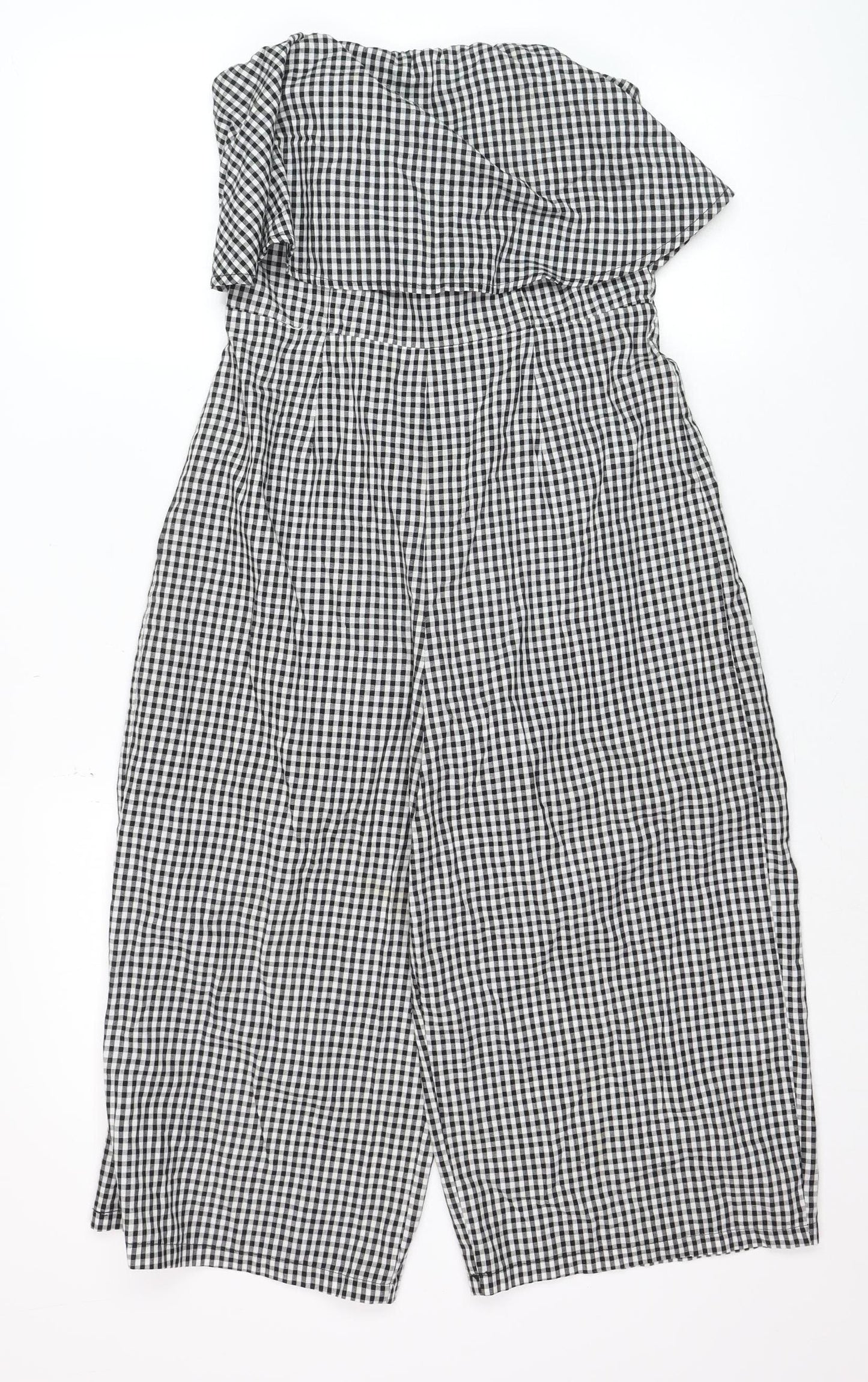 Luwalot Women’s Black Gingham Off Shoulder Wide-Leg Jumpsuit Size 10