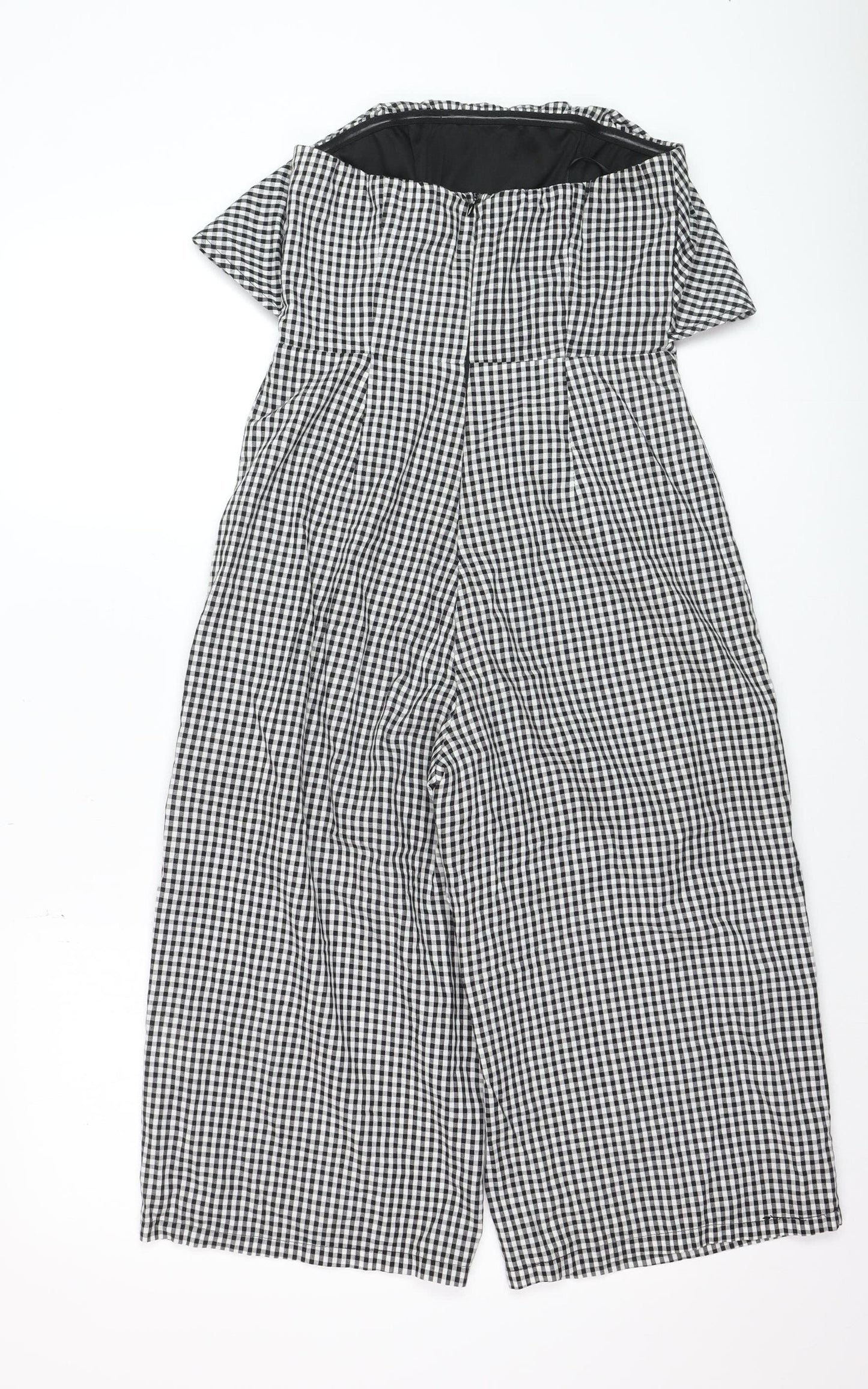 Luwalot Women’s Black Gingham Off Shoulder Wide-Leg Jumpsuit Size 10