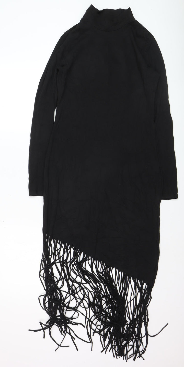 H&M Women’s Black Asymmetric Fringe Midi Dress Size 12