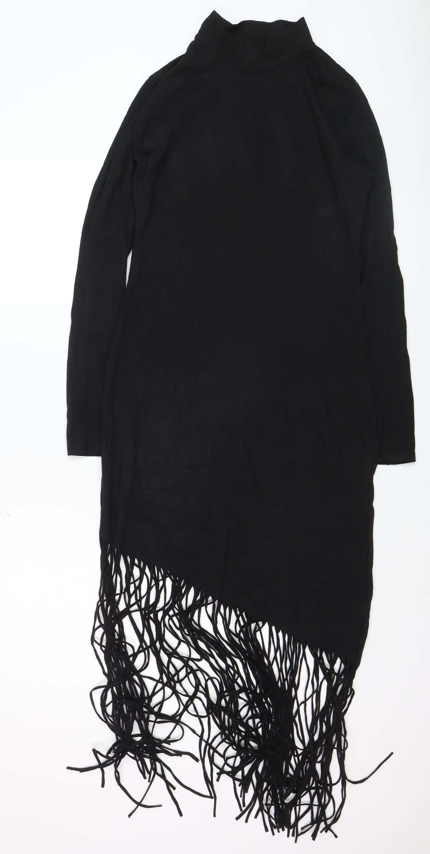 H&M Women’s Black Asymmetric Fringe Midi Dress Size 12