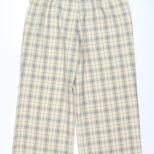 Stradivarius Women Beige Check Pleated Wide-Leg Trousers Size 14
