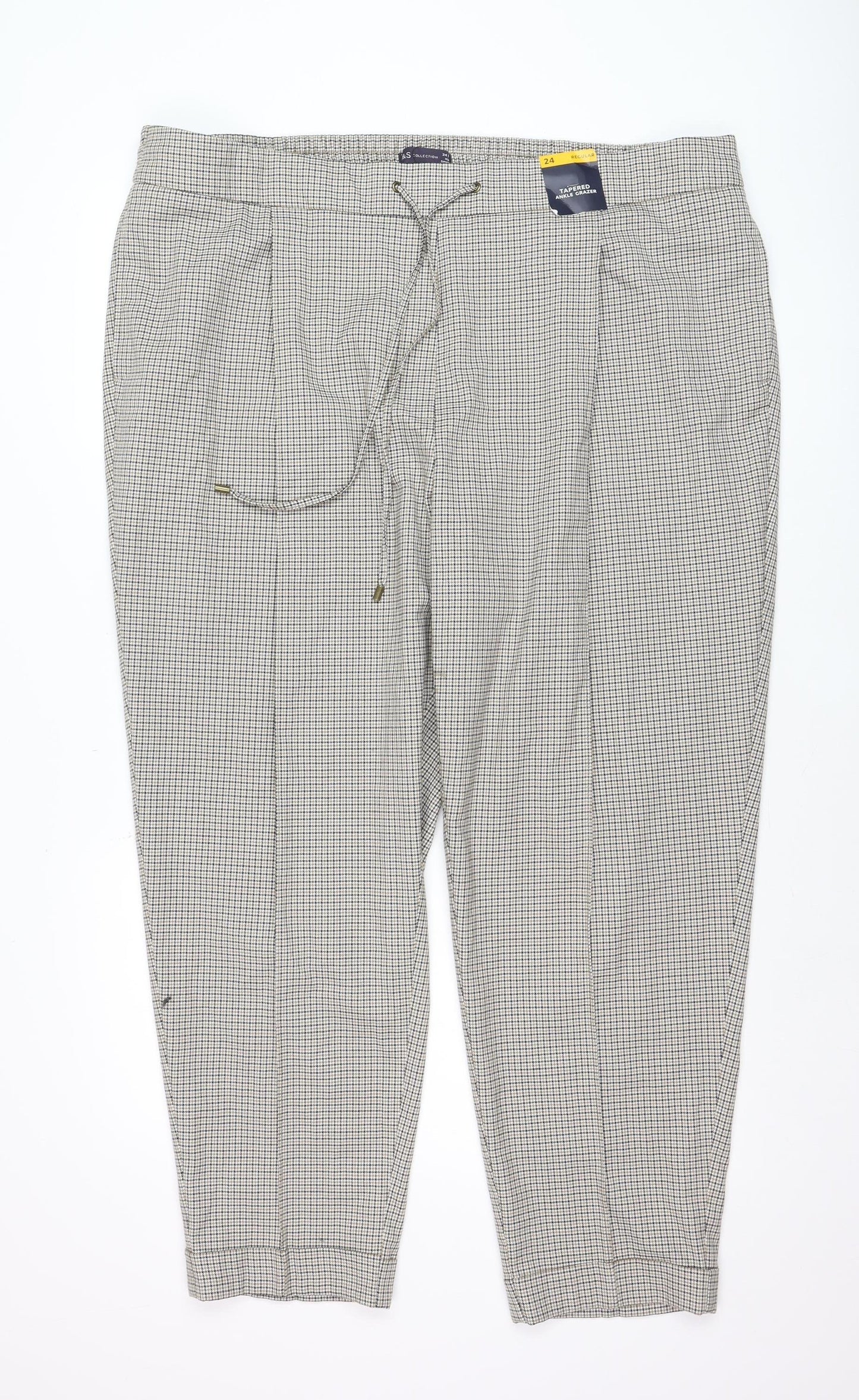 Marks and Spencer Womens Beige Check Tapered Trousers Size 24