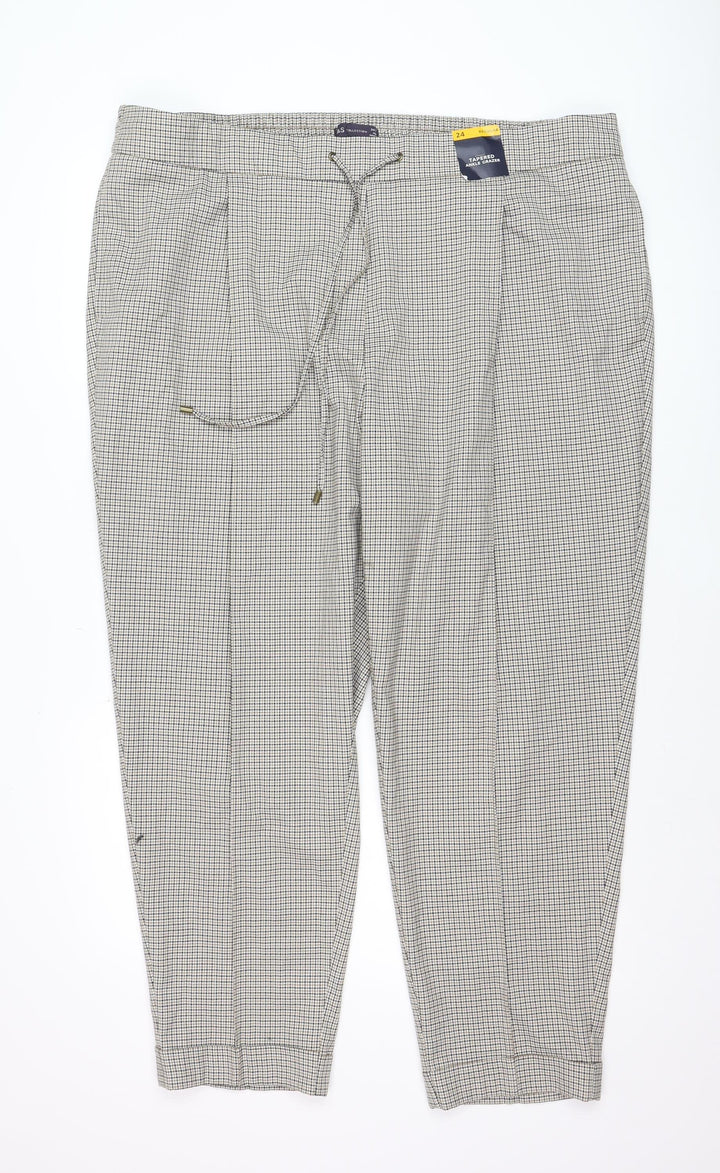 Marks and Spencer Womens Beige Check Tapered Trousers Size 24