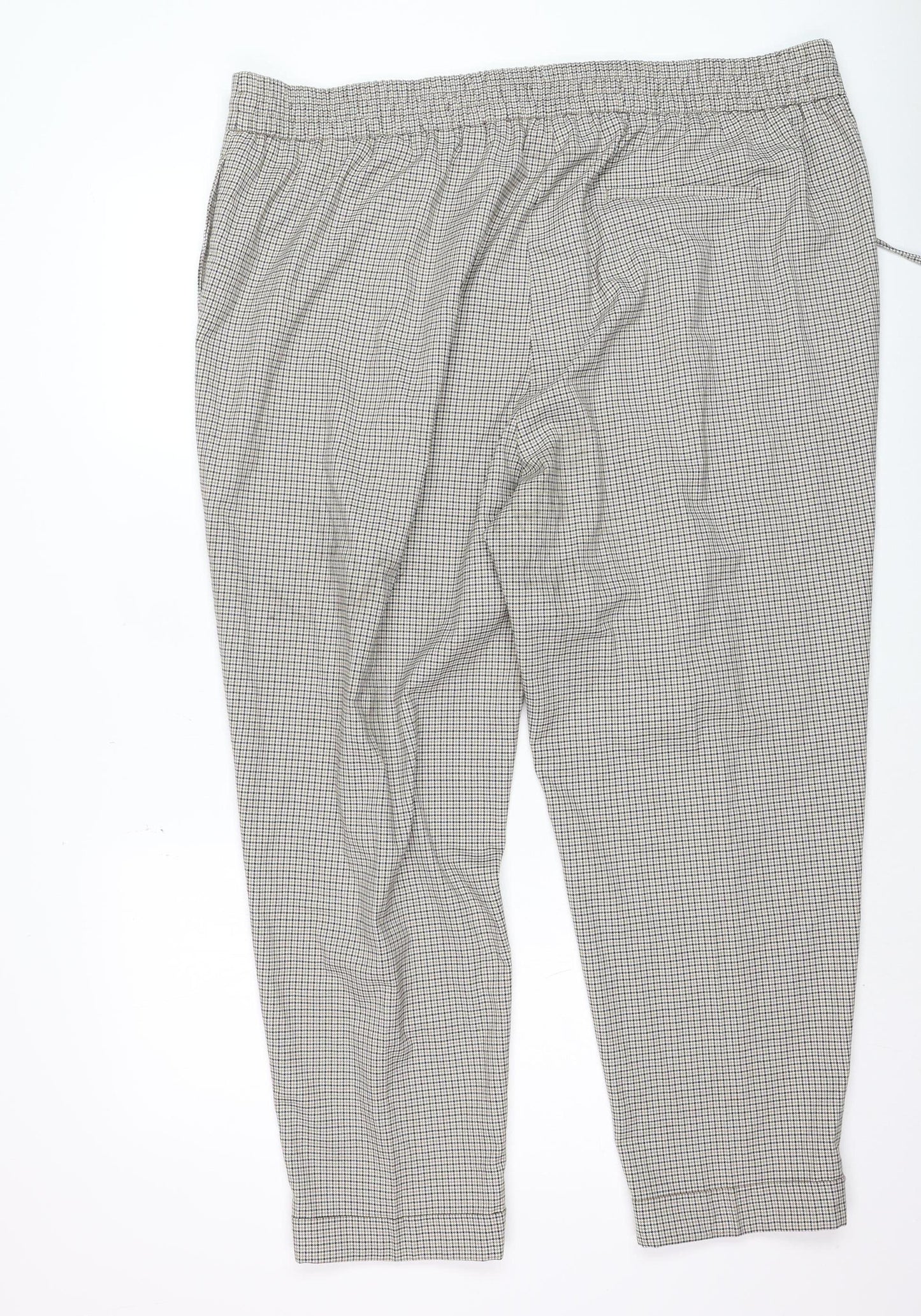 Marks and Spencer Womens Beige Check Tapered Trousers Size 24