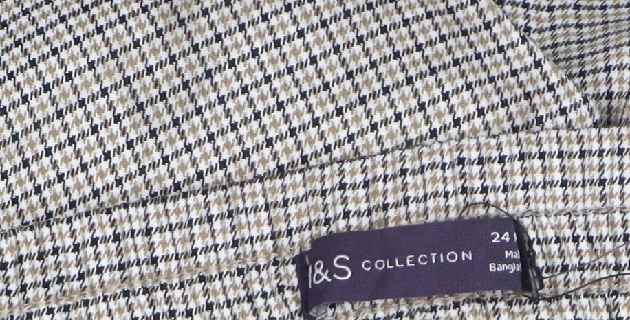 Marks and Spencer Womens Beige Check Tapered Trousers Size 24