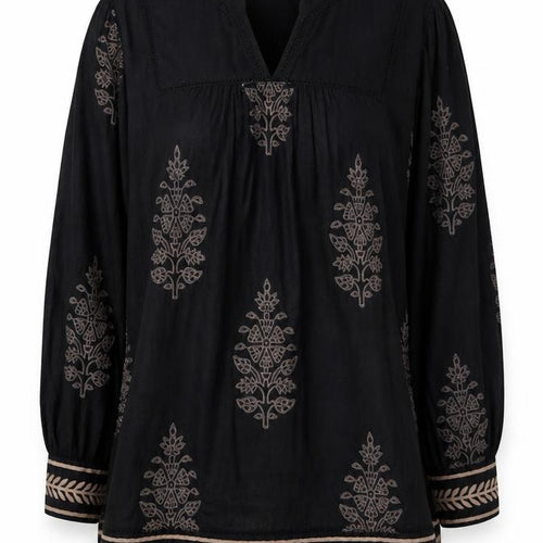 Monsoon Womens Black Embroidered Tunic Blouse Size 10