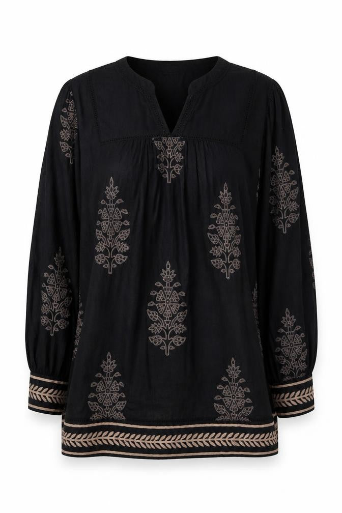 Monsoon Womens Black Embroidered Tunic Blouse Size 10