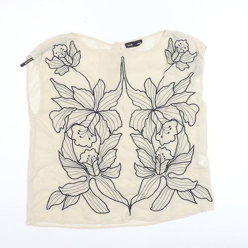 Warehouse Women’s Beige Embroidered Chiffon Sleeveless Blouse UK 14