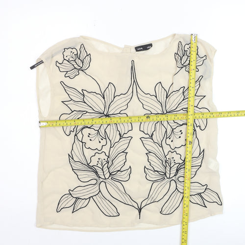 Warehouse Women’s Beige Embroidered Chiffon Sleeveless Blouse UK 14