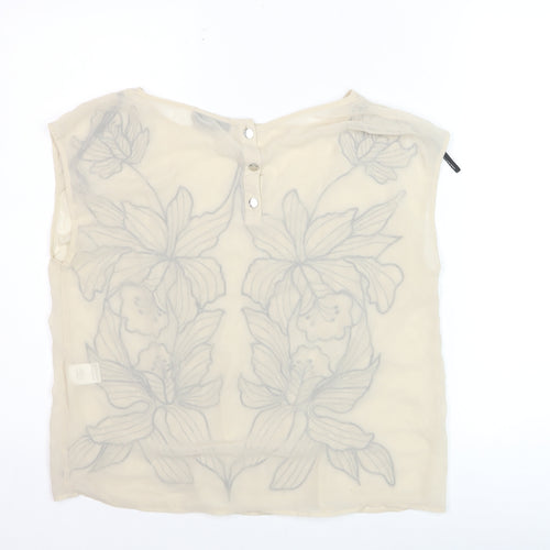 Warehouse Women’s Beige Embroidered Chiffon Sleeveless Blouse UK 14