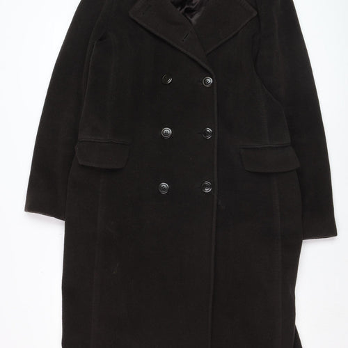 Jigsaw Women’s Black Wool Long Overcoat Size 14 Classic Formal