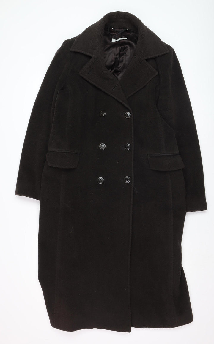 Jigsaw Women’s Black Wool Long Overcoat Size 14 Classic Formal