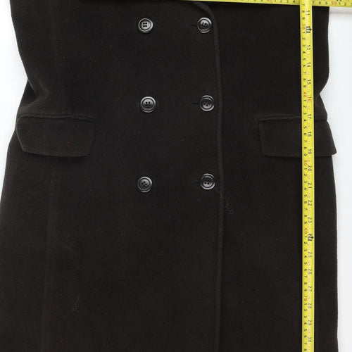 Jigsaw Women’s Black Wool Long Overcoat Size 14 Classic Formal
