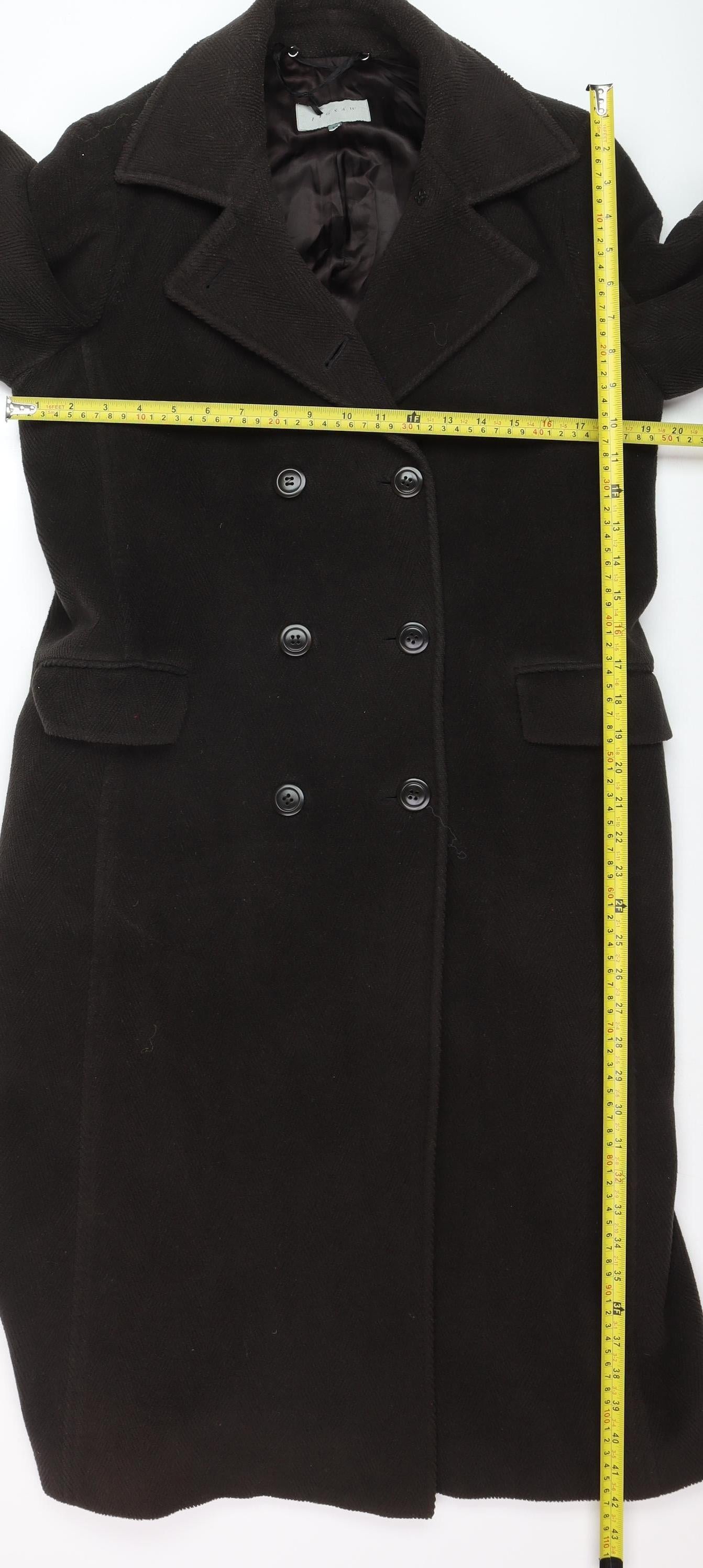 Jigsaw Women’s Black Wool Long Overcoat Size 14 Classic Formal