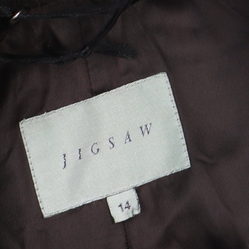 Jigsaw Women’s Black Wool Long Overcoat Size 14 Classic Formal