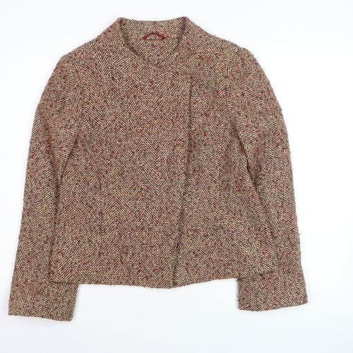 Dorothy Perkins Women Beige Wool Blend Tweed Blazer Jacket Size 14