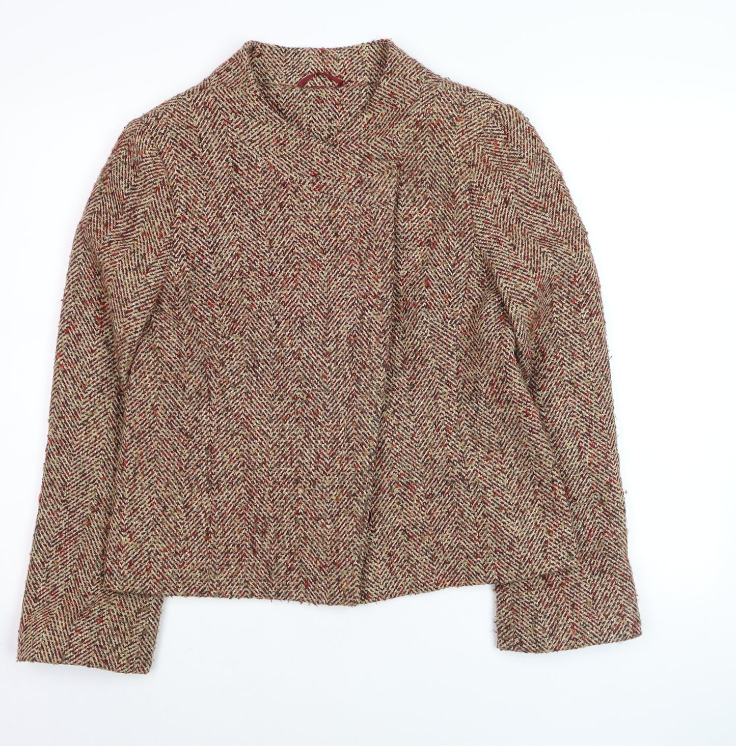 Dorothy Perkins Women Beige Wool Blend Tweed Blazer Jacket Size 14