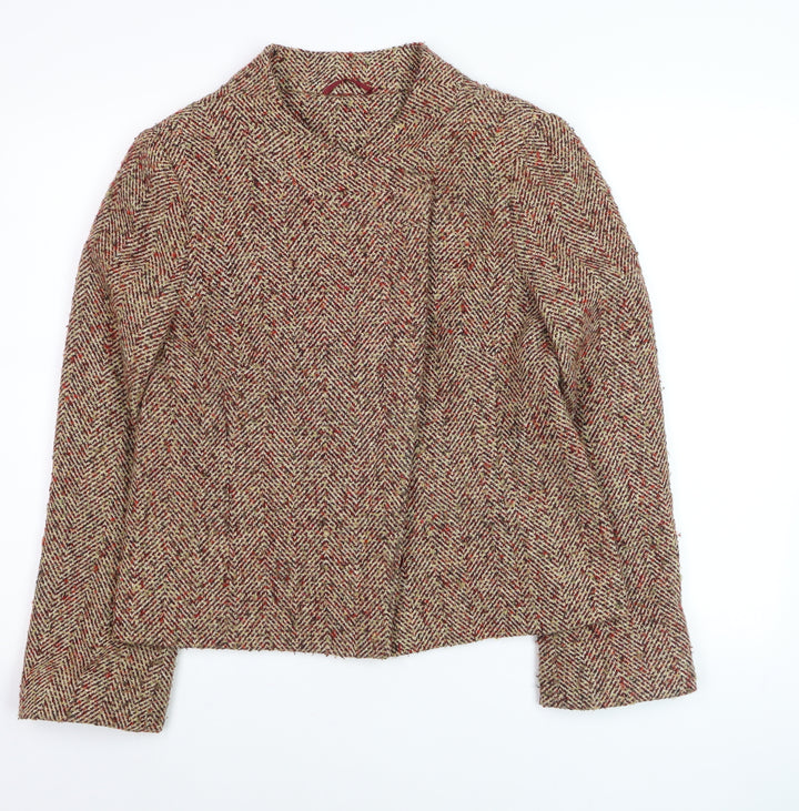 Dorothy Perkins Women Beige Wool Blend Tweed Blazer Jacket Size 14