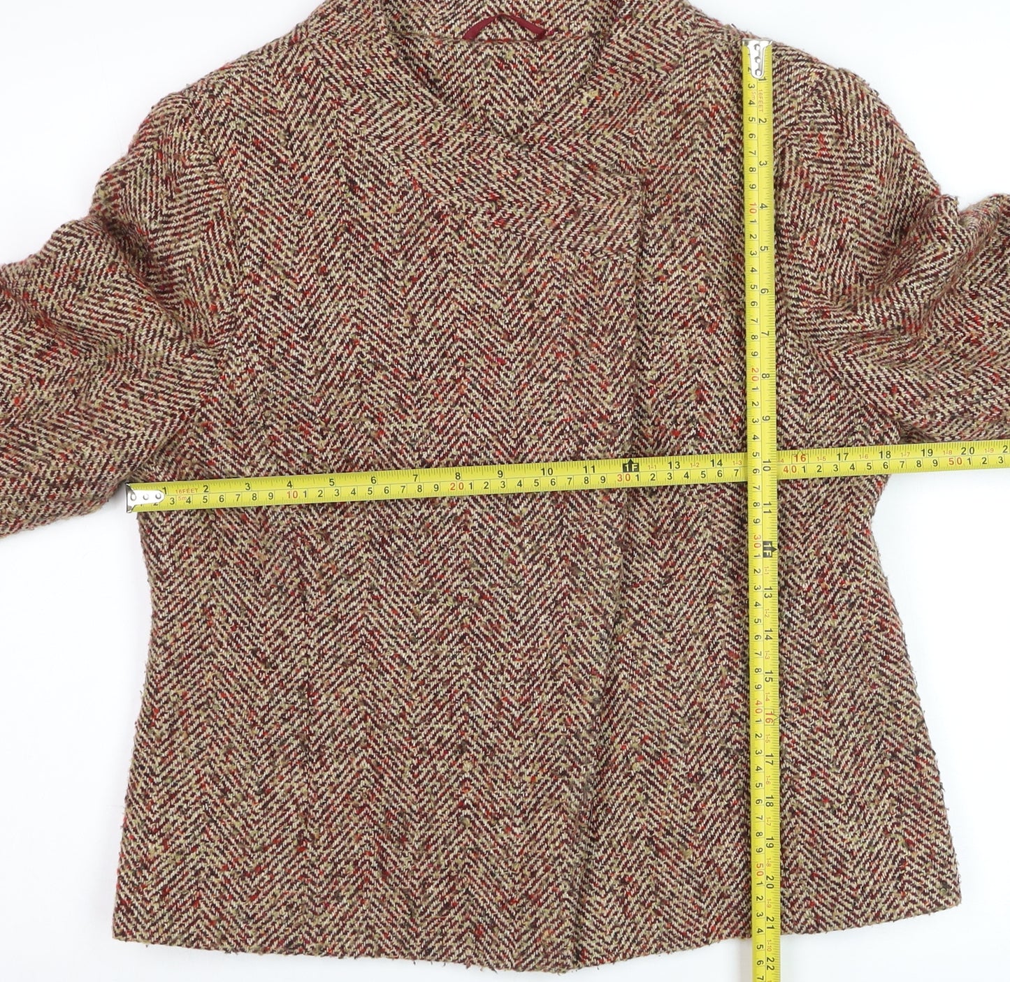 Dorothy Perkins Women Beige Wool Blend Tweed Blazer Jacket Size 14