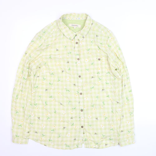 Country Rose Women Green Floral Check Viscose Button-Up Shirt Size 14