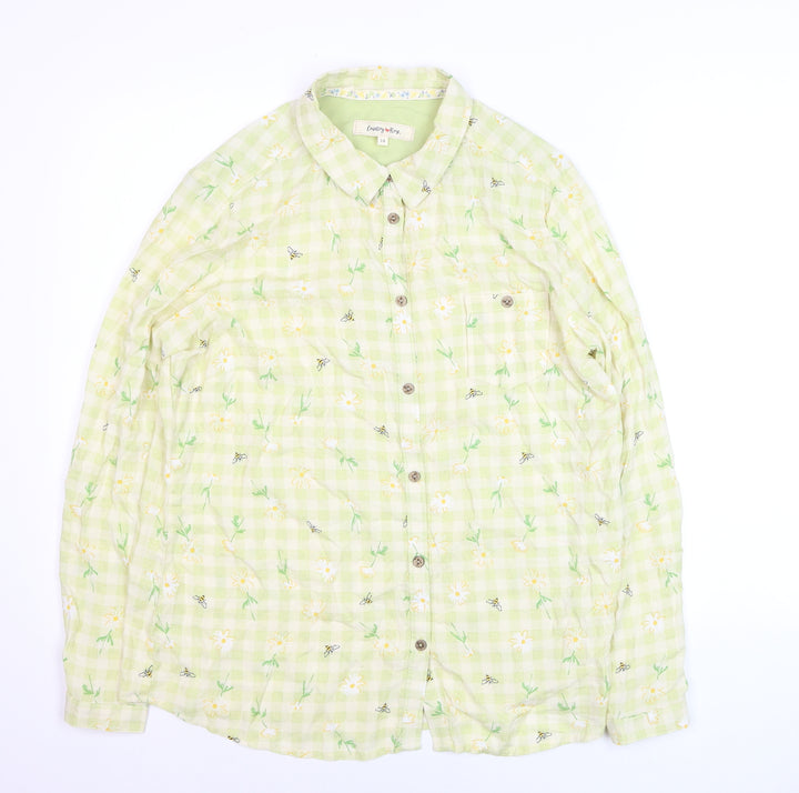 Country Rose Women Green Floral Check Viscose Button-Up Shirt Size 14