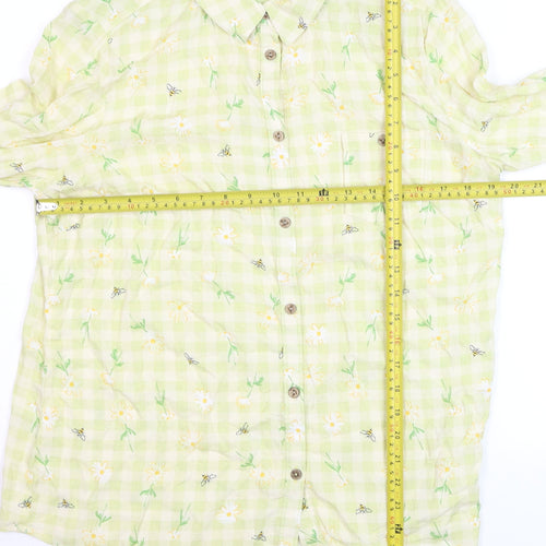 Country Rose Women Green Floral Check Viscose Button-Up Shirt Size 14
