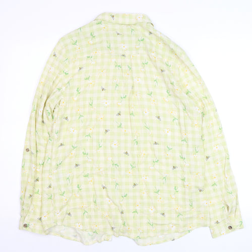 Country Rose Women Green Floral Check Viscose Button-Up Shirt Size 14