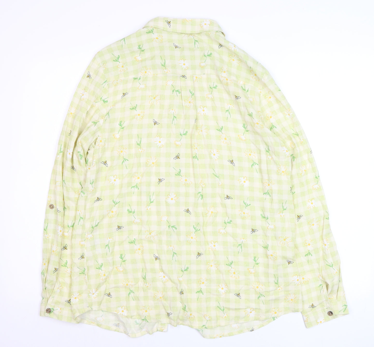 Country Rose Women Green Floral Check Viscose Button-Up Shirt Size 14