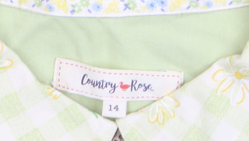 Country Rose Women Green Floral Check Viscose Button-Up Shirt Size 14