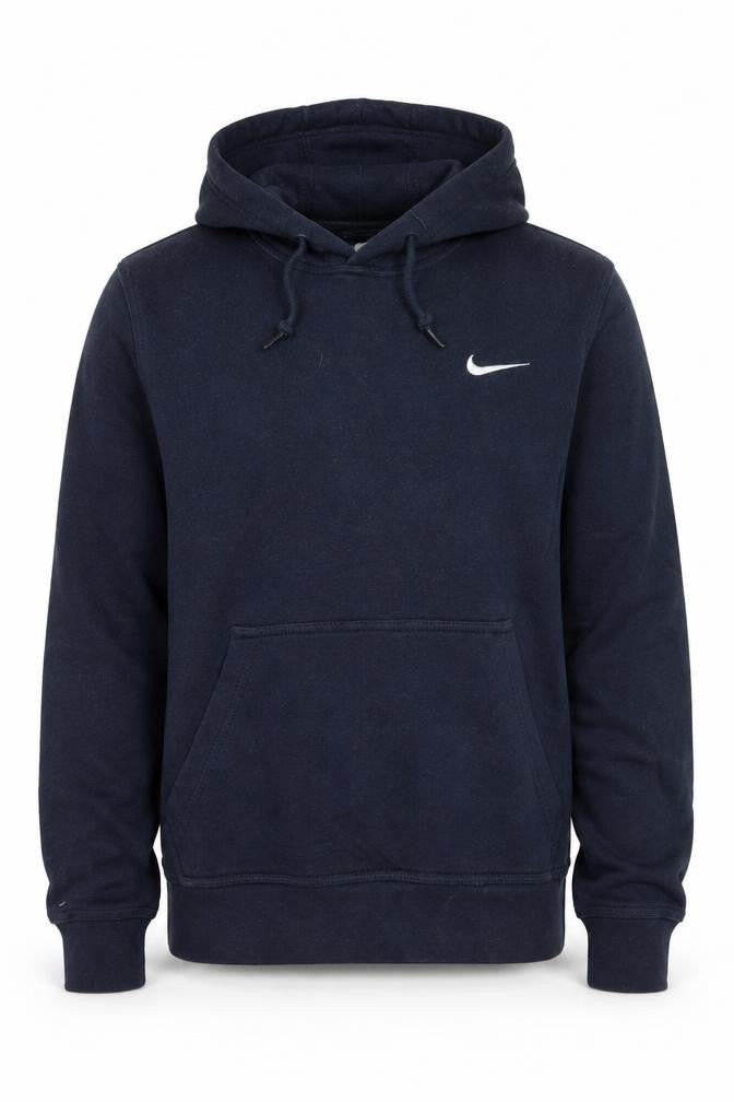 Front view of Nike boys’ navy blue pullover hoodie small cotton blend long sleeve