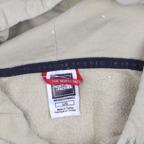 The North Face Men's Beige Pullover Hoodie L Fleece Logo Sweatshirt