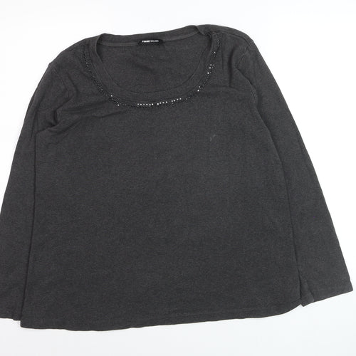 Frank Walder Women's Grey Beaded Long Sleeve Cotton Top Size 20