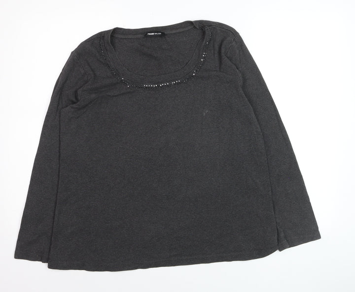 Frank Walder Women's Grey Beaded Long Sleeve Cotton Top Size 20