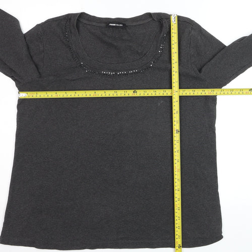 Frank Walder Women's Grey Beaded Long Sleeve Cotton Top Size 20