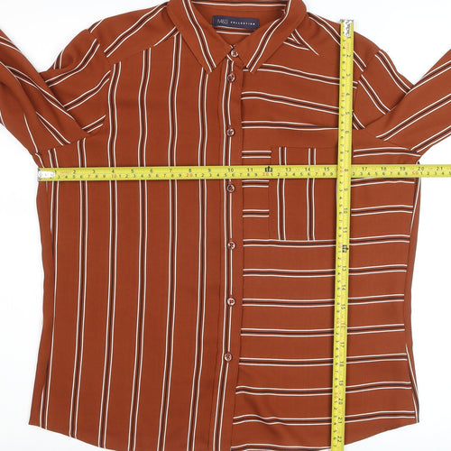 Marks and Spencer Women Brown Striped Long Sleeve Button-Up Shirt UK 10