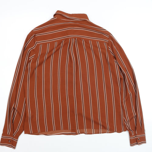 Marks and Spencer Women Brown Striped Long Sleeve Button-Up Shirt UK 10