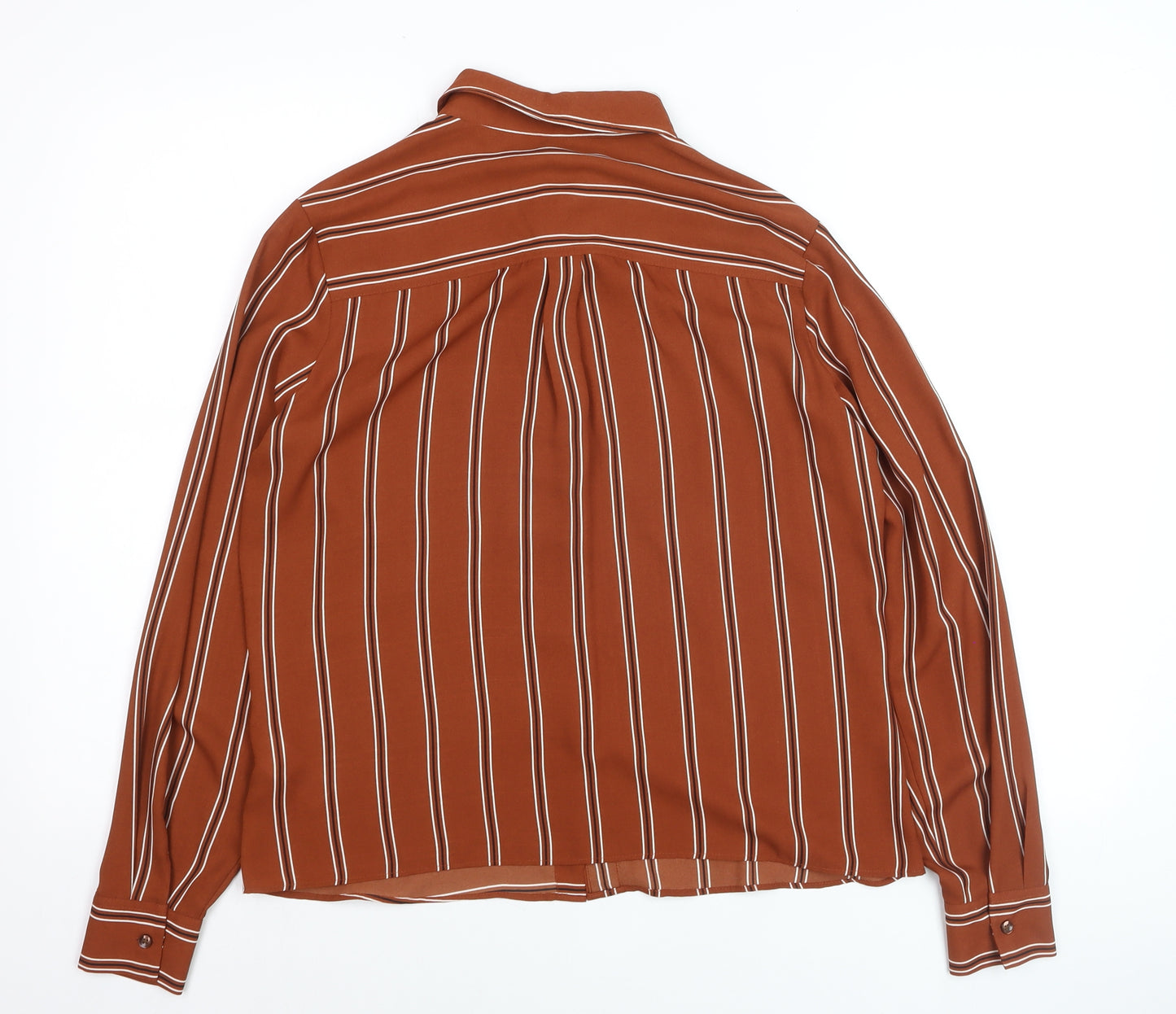 Marks and Spencer Women Brown Striped Long Sleeve Button-Up Shirt UK 10