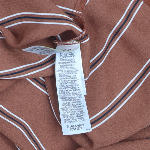 Marks and Spencer Women Brown Striped Long Sleeve Button-Up Shirt UK 10