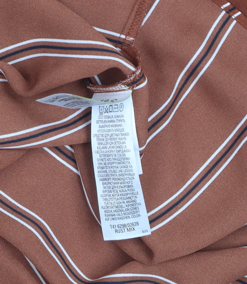 Marks and Spencer Women Brown Striped Long Sleeve Button-Up Shirt UK 10