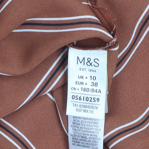 Marks and Spencer Women Brown Striped Long Sleeve Button-Up Shirt UK 10